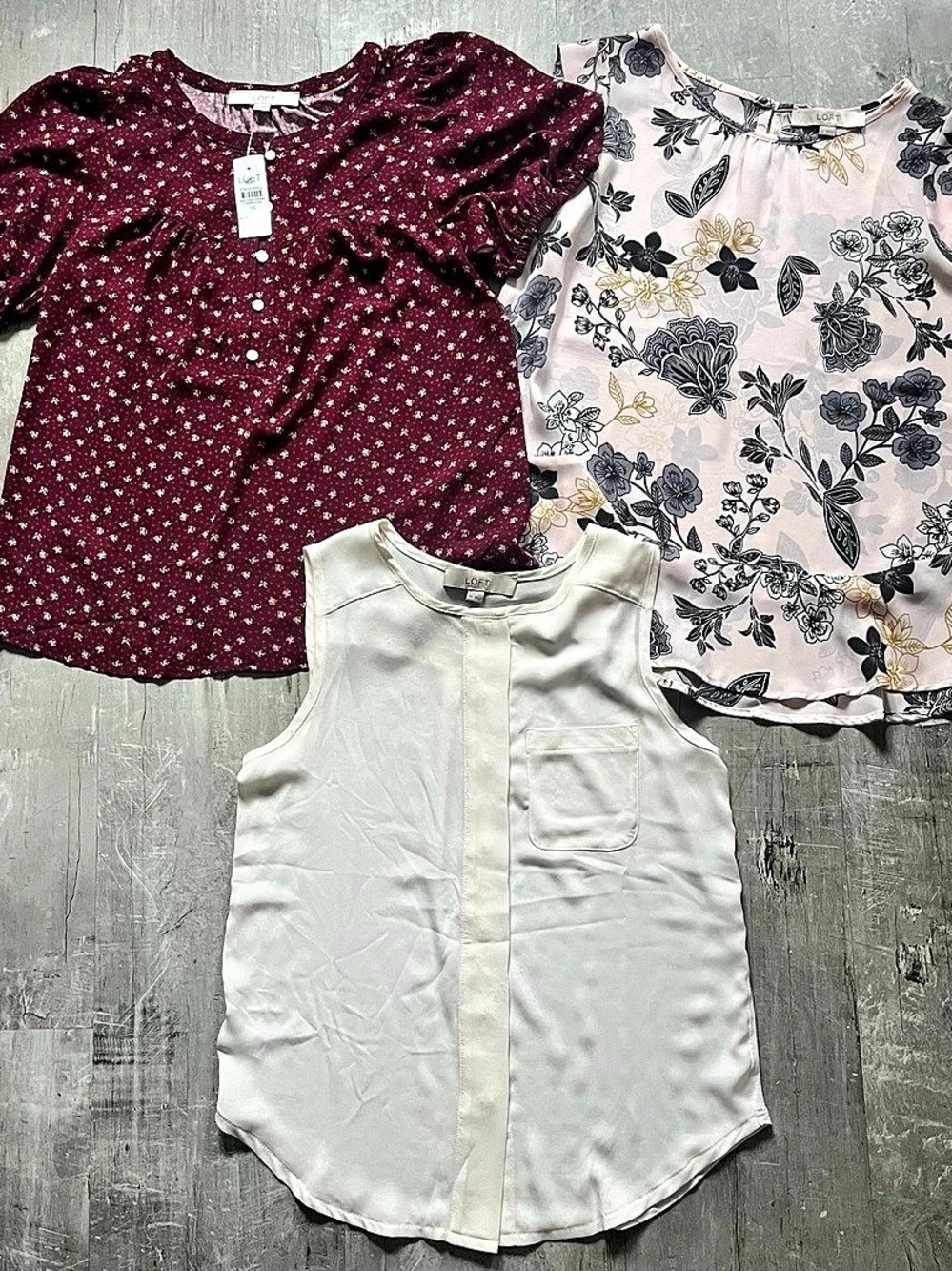 LOFT 3-Top Blouse Bundle Floral Burgundy & White Size XS NWT